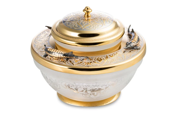 Икорница с ложкой Bronza-magazin Белужья 60 мл с позолотой, латунь, п/к