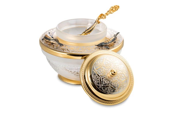 Икорница с ложкой Bronza-magazin Белужья 60 мл с позолотой, латунь, п/к