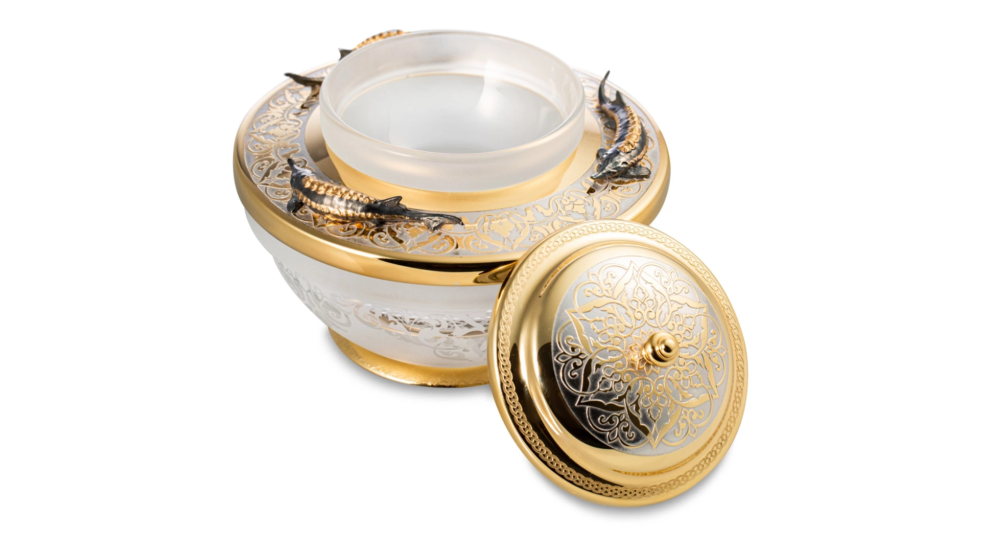 Икорница с ложкой Bronza-magazin Белужья 60 мл с позолотой, латунь, п/к