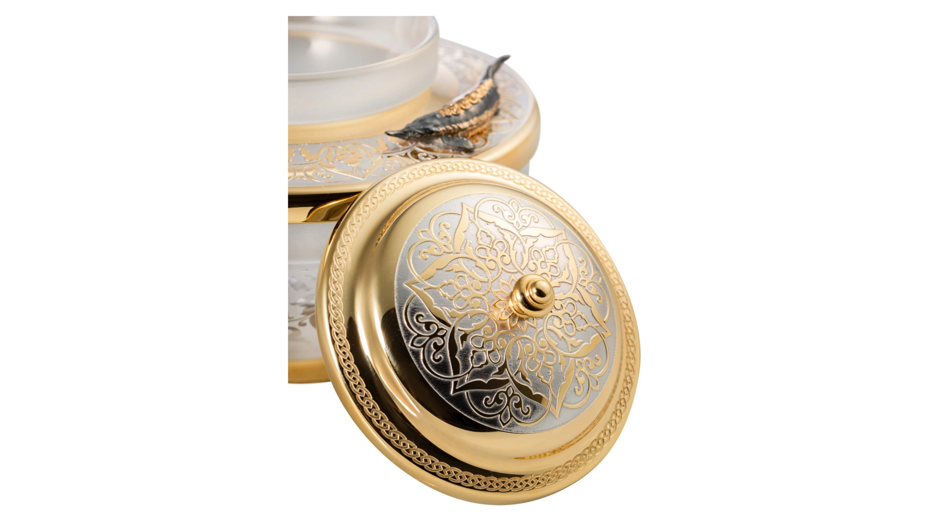 Икорница с ложкой Bronza-magazin Белужья 60 мл с позолотой, латунь, п/к