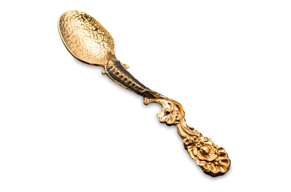 Икорница с ложкой Bronza-magazin Белужья 60 мл с позолотой, латунь, п/к