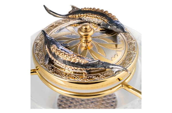 Икорница с ложкой Bronza-magazin Осетровая 60 мл с позолотой, латунь, п/к