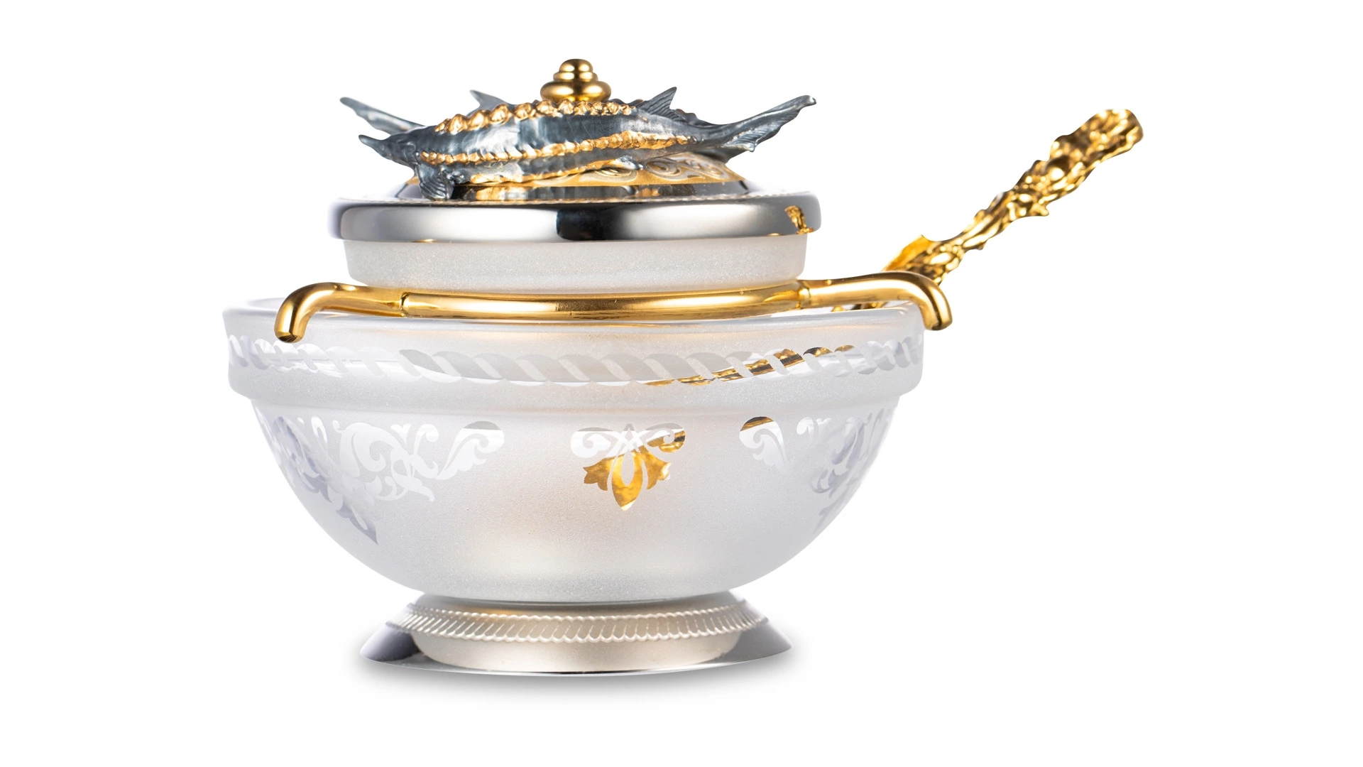 Икорница с ложкой Bronza-magazin Осетровая 60 мл с посеребрением, латунь, п/к