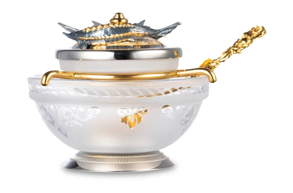 Икорница с ложкой Bronza-magazin Осетровая 60 мл с посеребрением, латунь, п/к