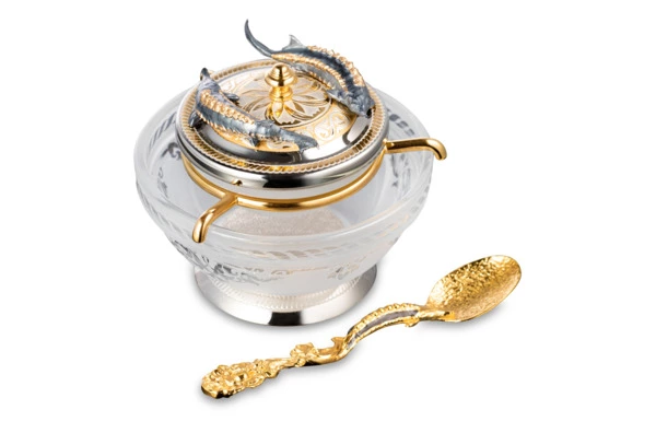 Икорница с ложкой Bronza-magazin Осетровая 60 мл с посеребрением, латунь, п/к