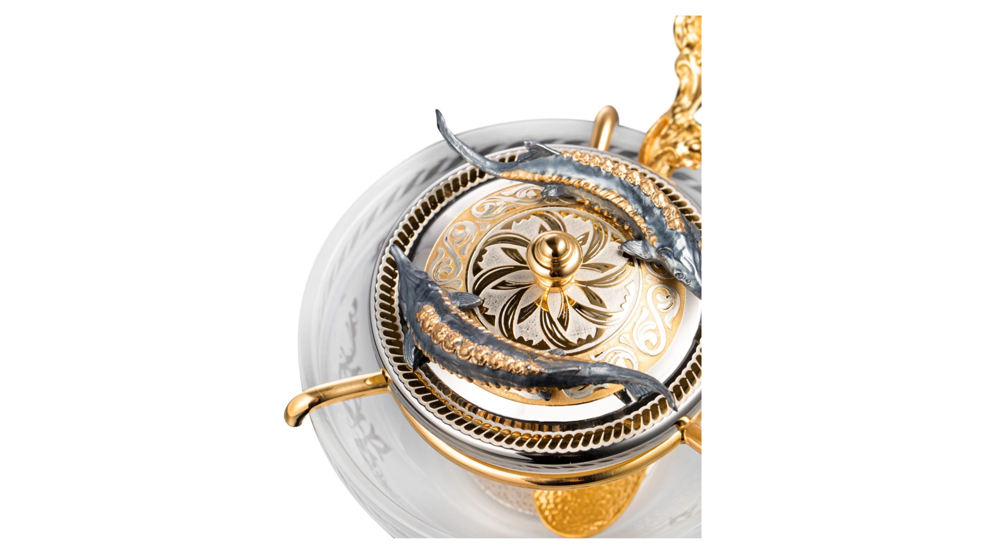 Икорница с ложкой Bronza-magazin Осетровая 60 мл с посеребрением, латунь, п/к