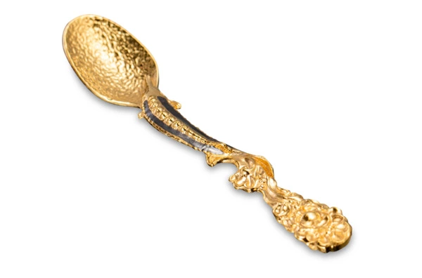 Икорница с ложкой Bronza-magazin Осетровая 60 мл с посеребрением, латунь, п/к