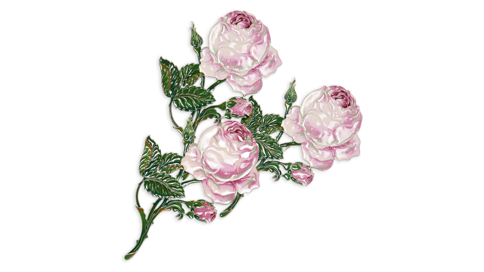 Брошь Русские самоцветы Розы Зимнего Дворца 67,88 г, серебро 925