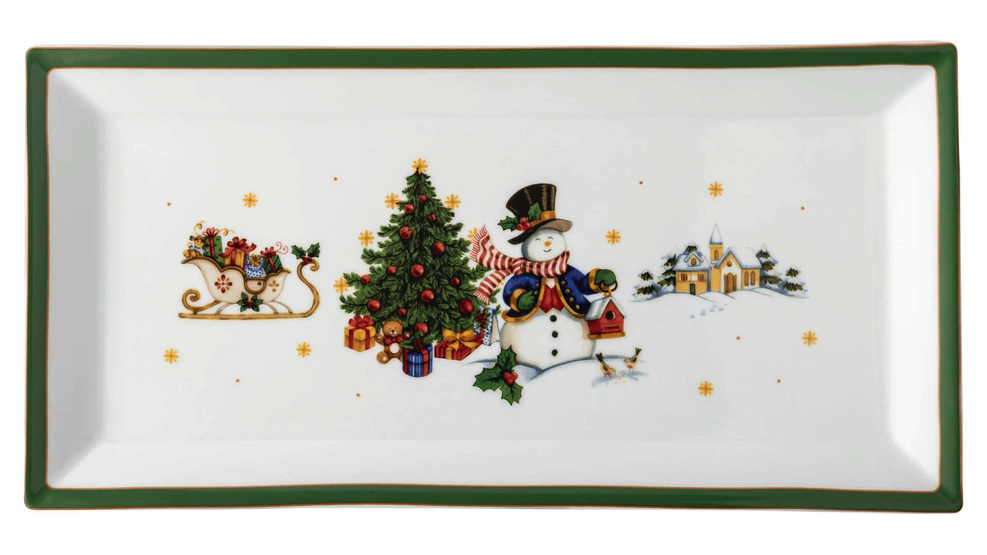 Блюдо прямоугольное Hutschenreuther Зимняя пора 38х18 см, фарфор, зеленое