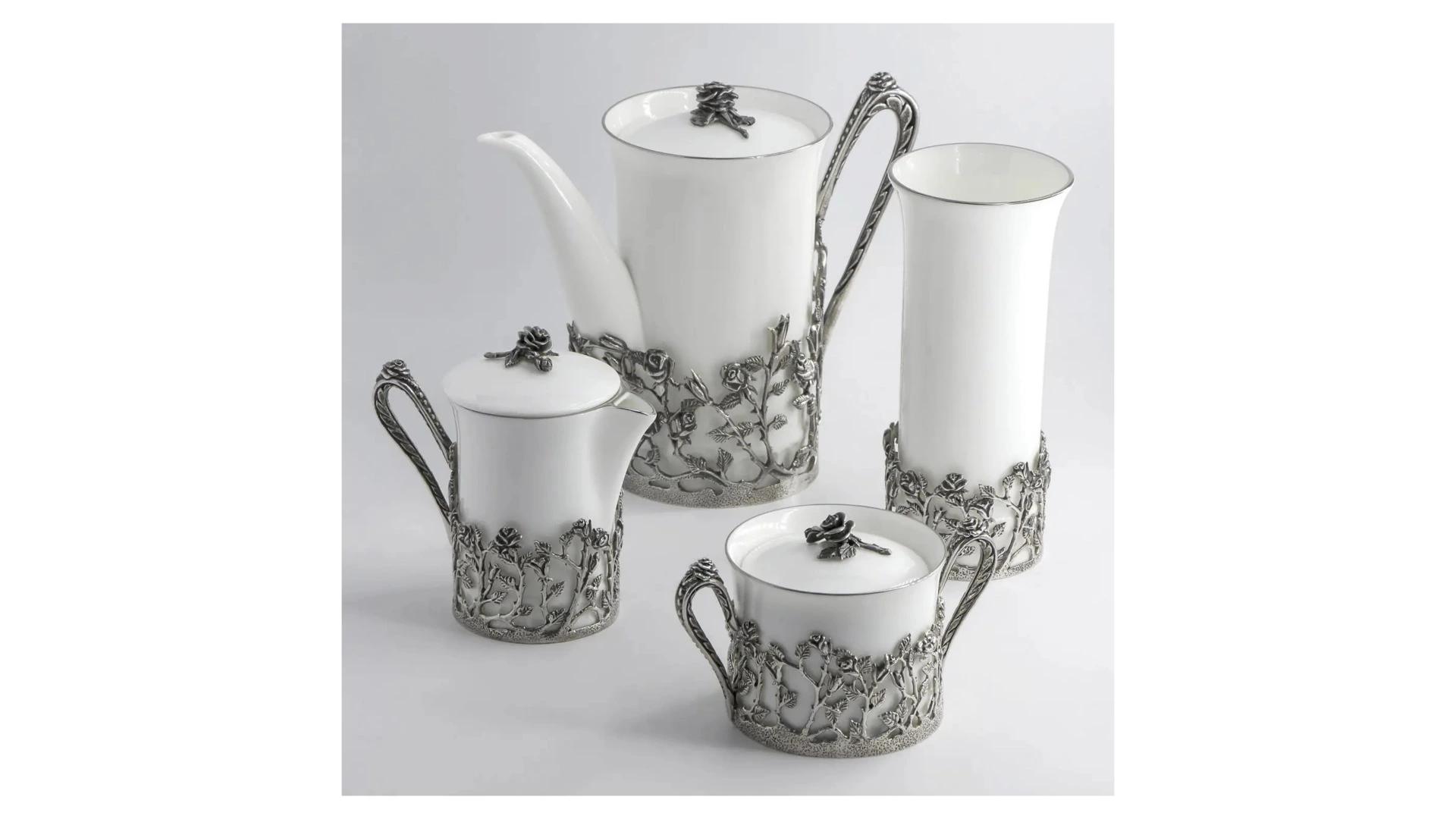 Набор кофейный в футляре АргентА Роза 4 предмета 578,57 г, серебро 925