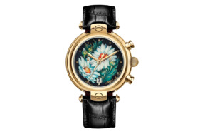 Часы наручные кварцевые Palekh Watch Поле ромашек №265 4,5 см, черные, сталь нержавеющая, кожа