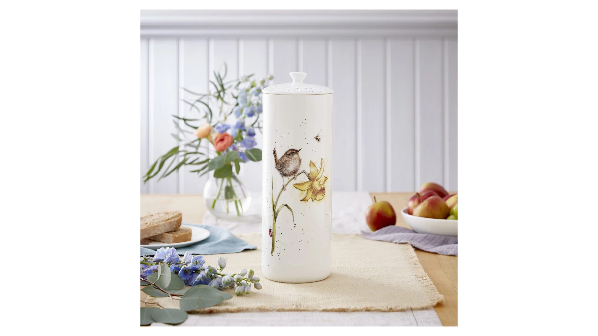 Банка для хранения с крышкой Royal Worcester Забавная фауна Крапивник 31х11 см, фарфор костяной