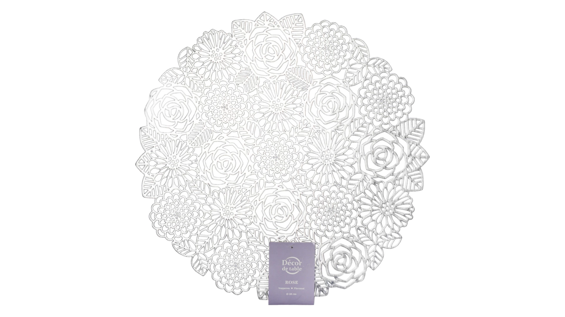 Салфетка подстановочная круглая Decor de table Home Rose 38 см, ПВХ, серебристая