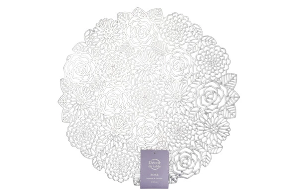 Салфетка подстановочная круглая Decor de table Home Rose 38 см, ПВХ, серебристая