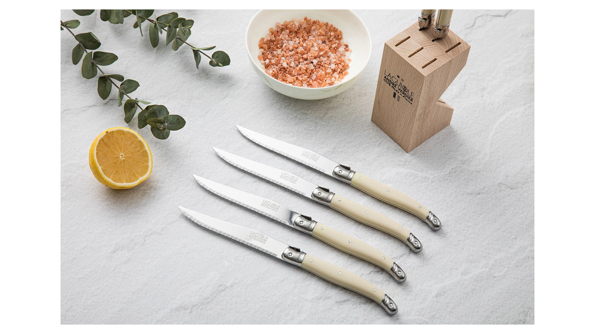 Набор ножей для стейка ANDRE VERDIER Laguiole Debutant, 6 шт, белые, в блоке, п/к