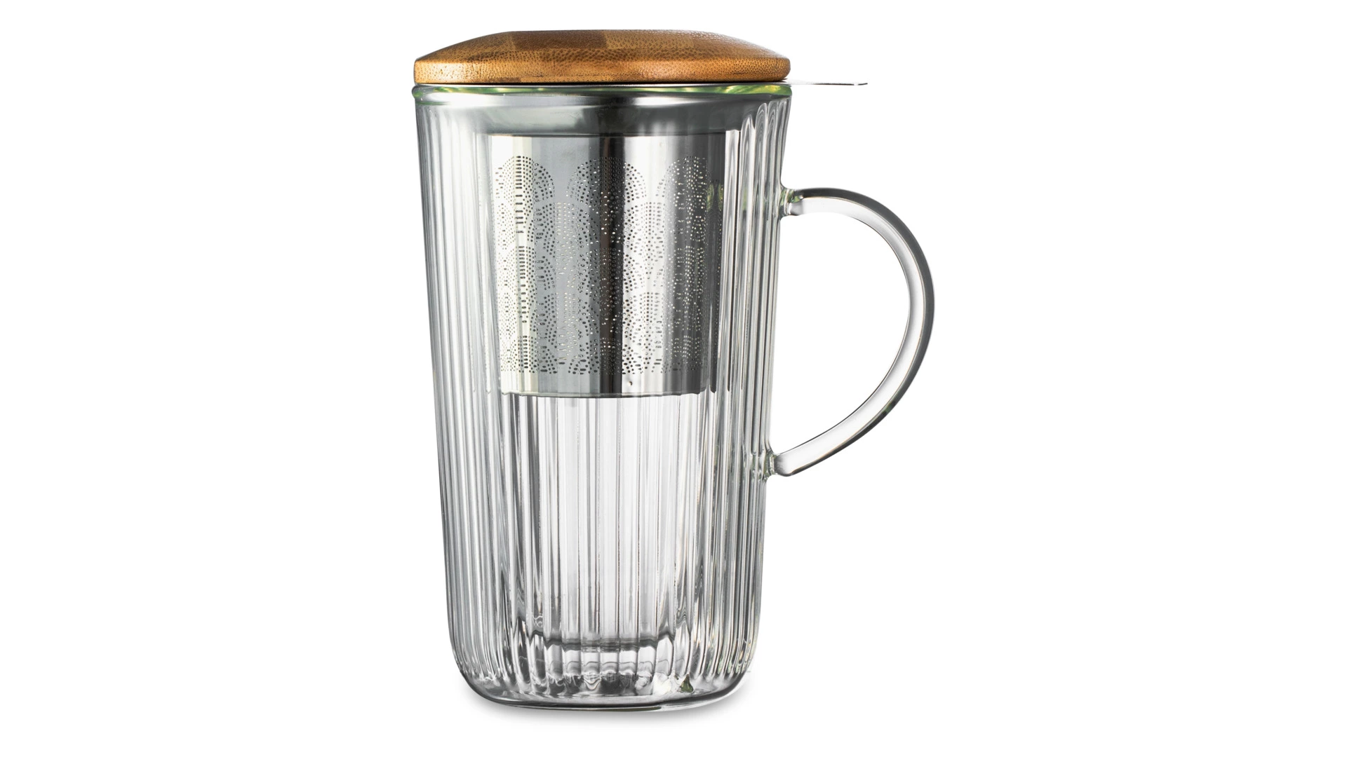 Кружка с двойными стенками, крышкой и ситечком Decor de table Home Mon matin 450 мл, стекло