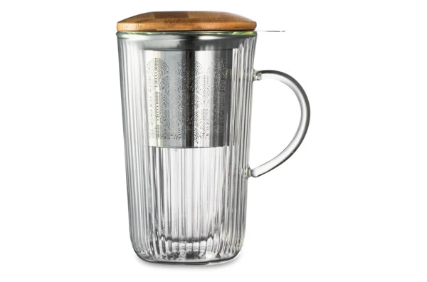Кружка с двойными стенками, крышкой и ситечком Decor de table Home Mon matin 450 мл, стекло