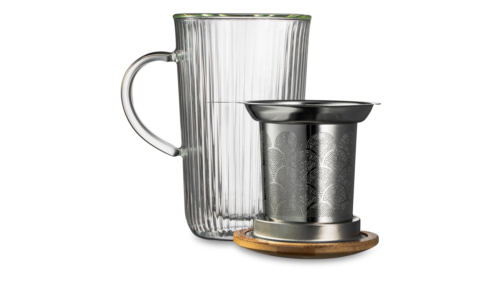Кружка с двойными стенками, крышкой и ситечком Decor de table Home Mon matin 450 мл, стекло