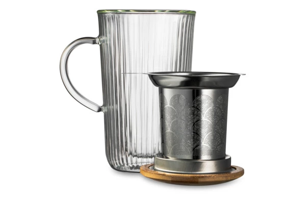 Кружка с двойными стенками, крышкой и ситечком Decor de table Home Mon matin 450 мл, стекло