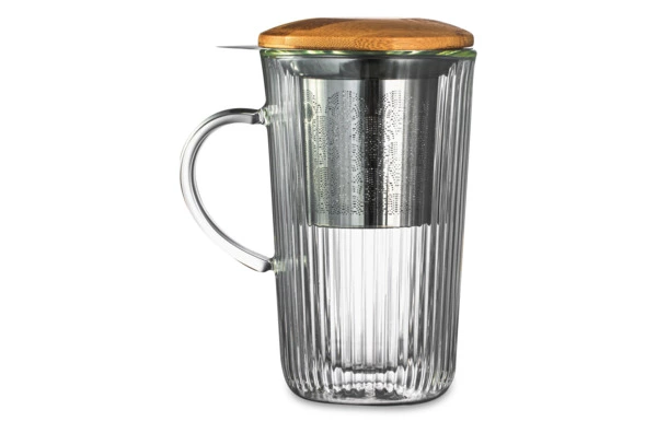 Кружка с двойными стенками, крышкой и ситечком Decor de table Home Mon matin 450 мл, стекло