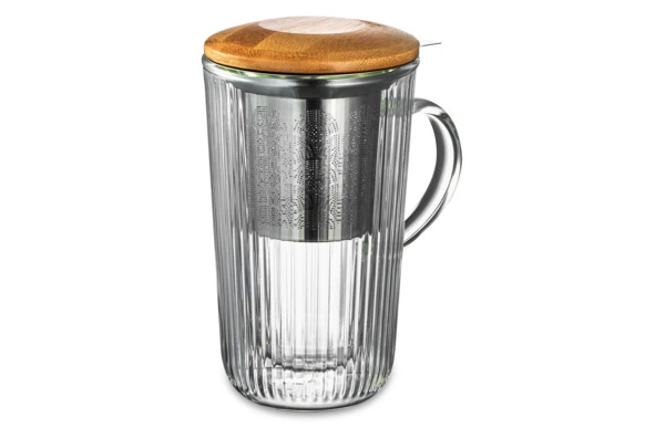 Кружка с двойными стенками, крышкой и ситечком Decor de table Home Mon matin 450 мл, стекло