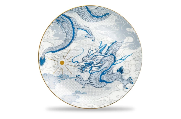 Тарелка закусочная Decor de table Дракон 21 см, фарфор костяной, синяя