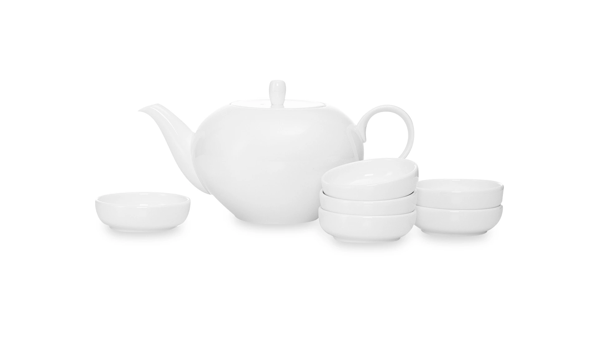 Набор чайный Narumi Белый декор 7 предметов, чайник 1,18 л, пиала 260 мл 6 шт, фарфор костяной