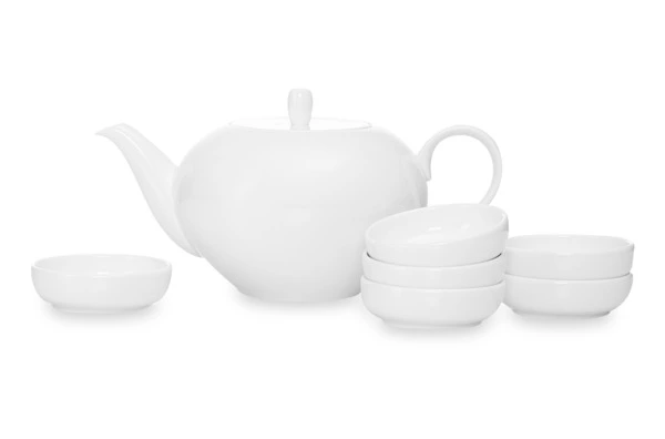 Набор чайный Narumi Белый декор 7 предметов, чайник 1,18 л, пиала 260 мл 6 шт, фарфор костяной