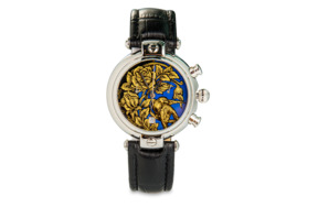Часы наручные кварцевые Palekh Watch Роза №4 4 см, сталь нержавеющая, черные, п/к