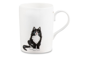 Кружка Roy Kirkham Кошки Черный с белым пушистый кот Люси 325 мл, фарфор костяной