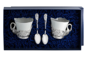 Набор чайный в футляре АргентА серебро 925 и Фарфор Лебедь 259,88 г, 4 предмета, серебро 925