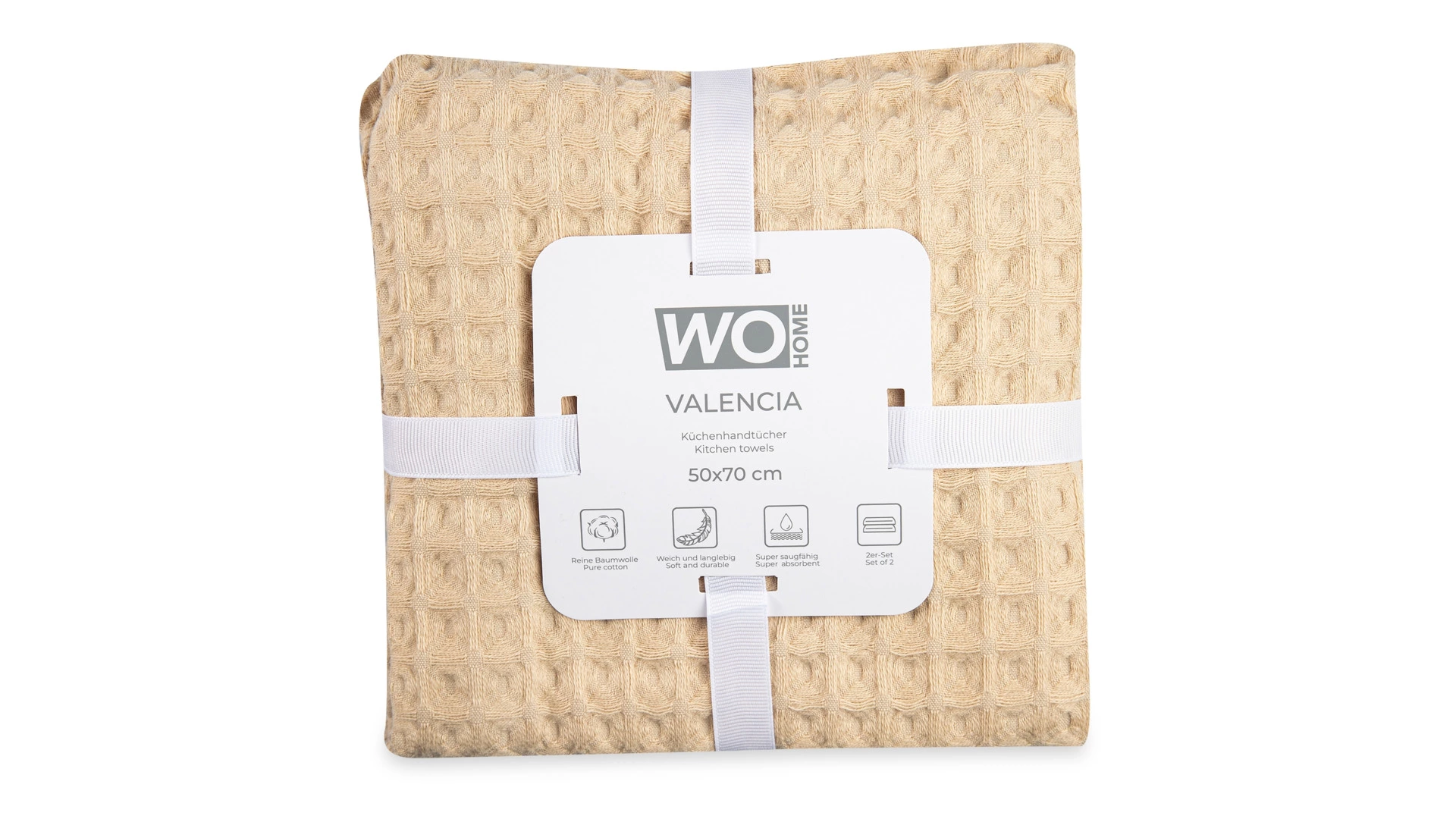 Набор полотенец кухонных WO HOME VALENCIA 50х70 см, 2 шт, хлопок, бежевый, п/к