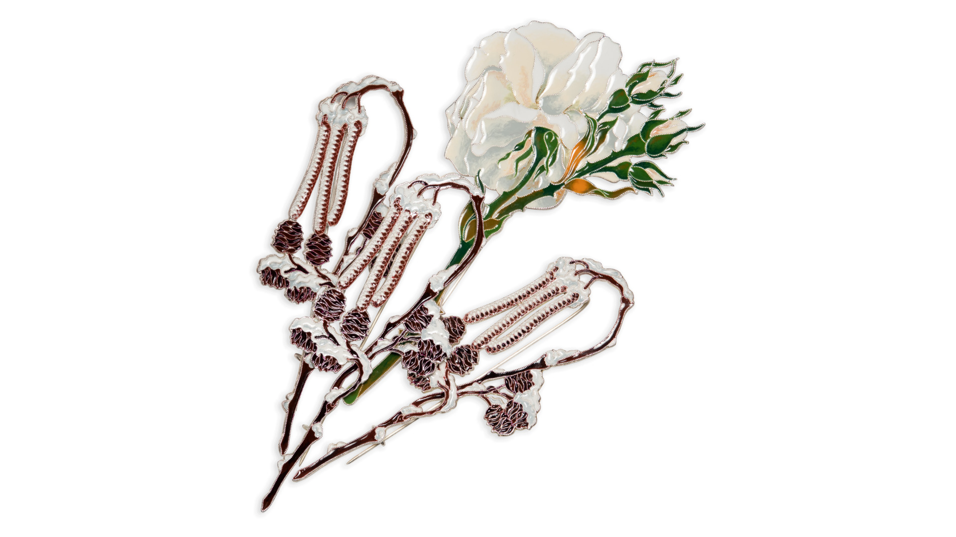 Брошь Русские самоцветы Розы Зимнего Дворца 44,94 г, серебро 925