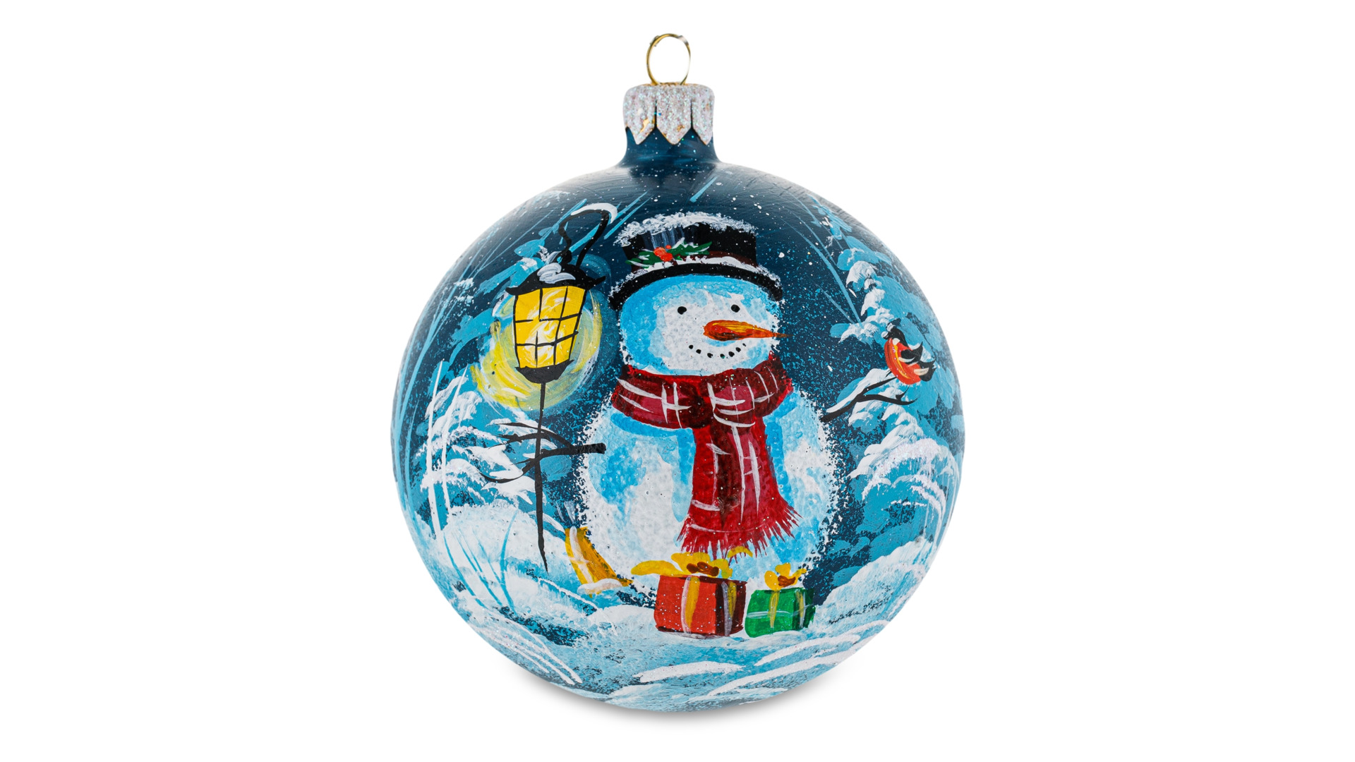 Игрушка елочная шар Bartosh Рождество, Снеговик-мальчик 10 см, стекло, п/к