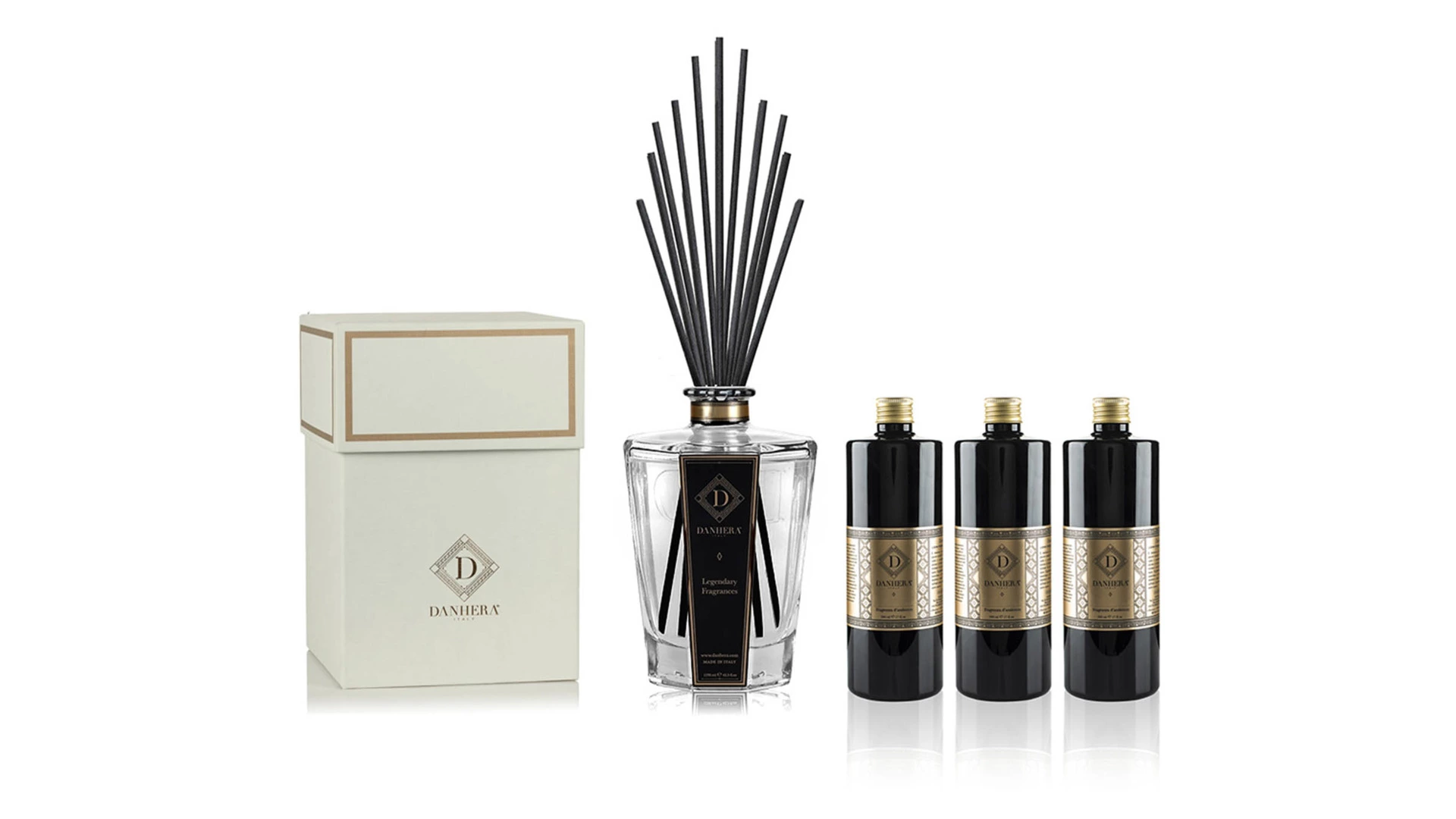 Набор ароматический Danhera Italy Pretiosa из диффузора 1,25л и наполнителя 500 мл, 3 шт, белый, п/к