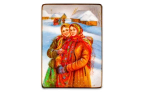 Шкатулка Федоскино Девицы-красавицы 16х11х5 см, папье-маше