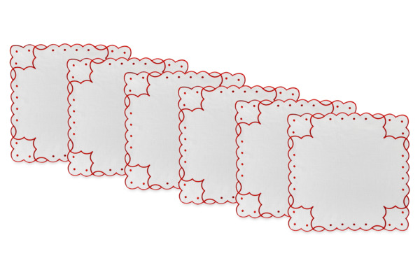 Набор салфеток сервировочных Венизное кружево Кримона 43x43 см, 6 шт, лен, белый с красным, п/к