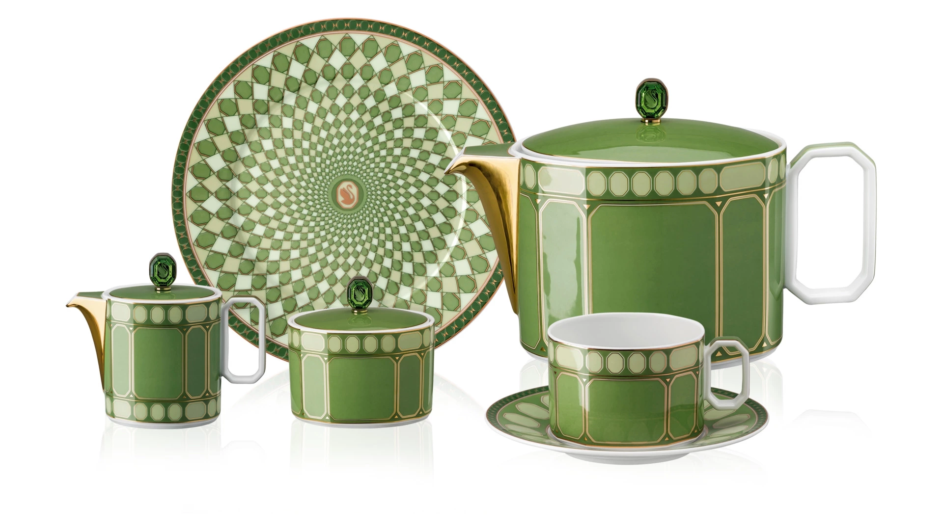 Сервиз чайный Rosenthal Swarovski Сигнум 6 персон, 15 предметов, фарфор, зеленый