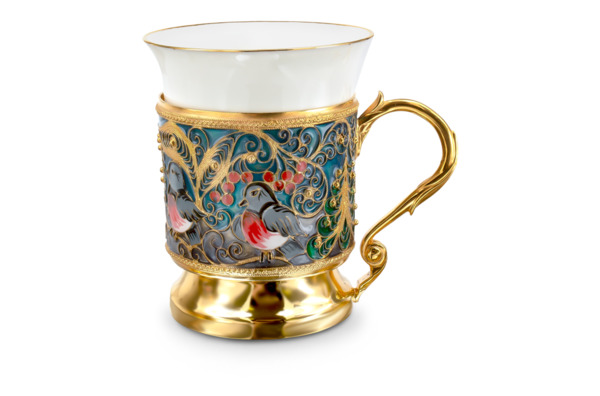 Чашка кофейная с блюдцем Русские самоцветы с эмалью 62,44 г, серебро 925