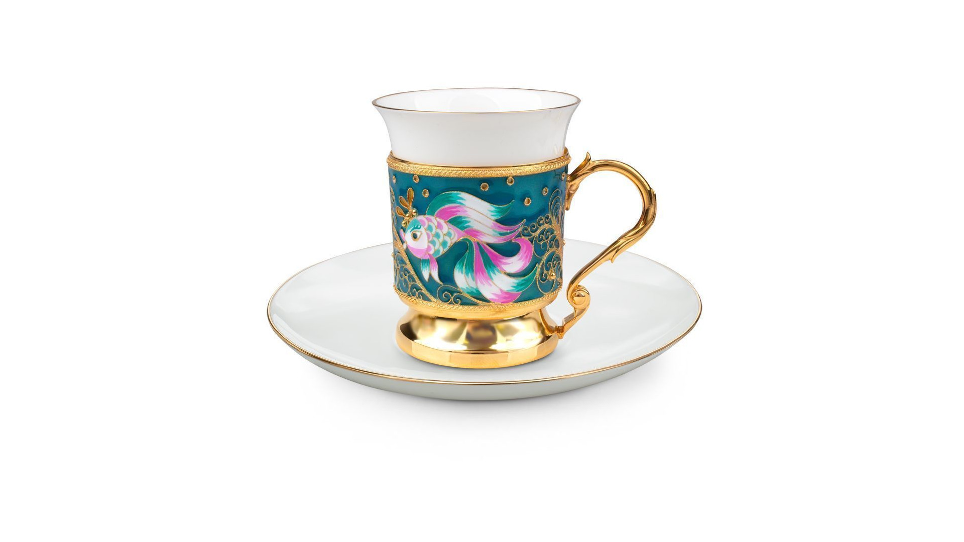 Чашка кофейная с блюдцем Русские самоцветы с эмалью 50,74 г, серебро 925
