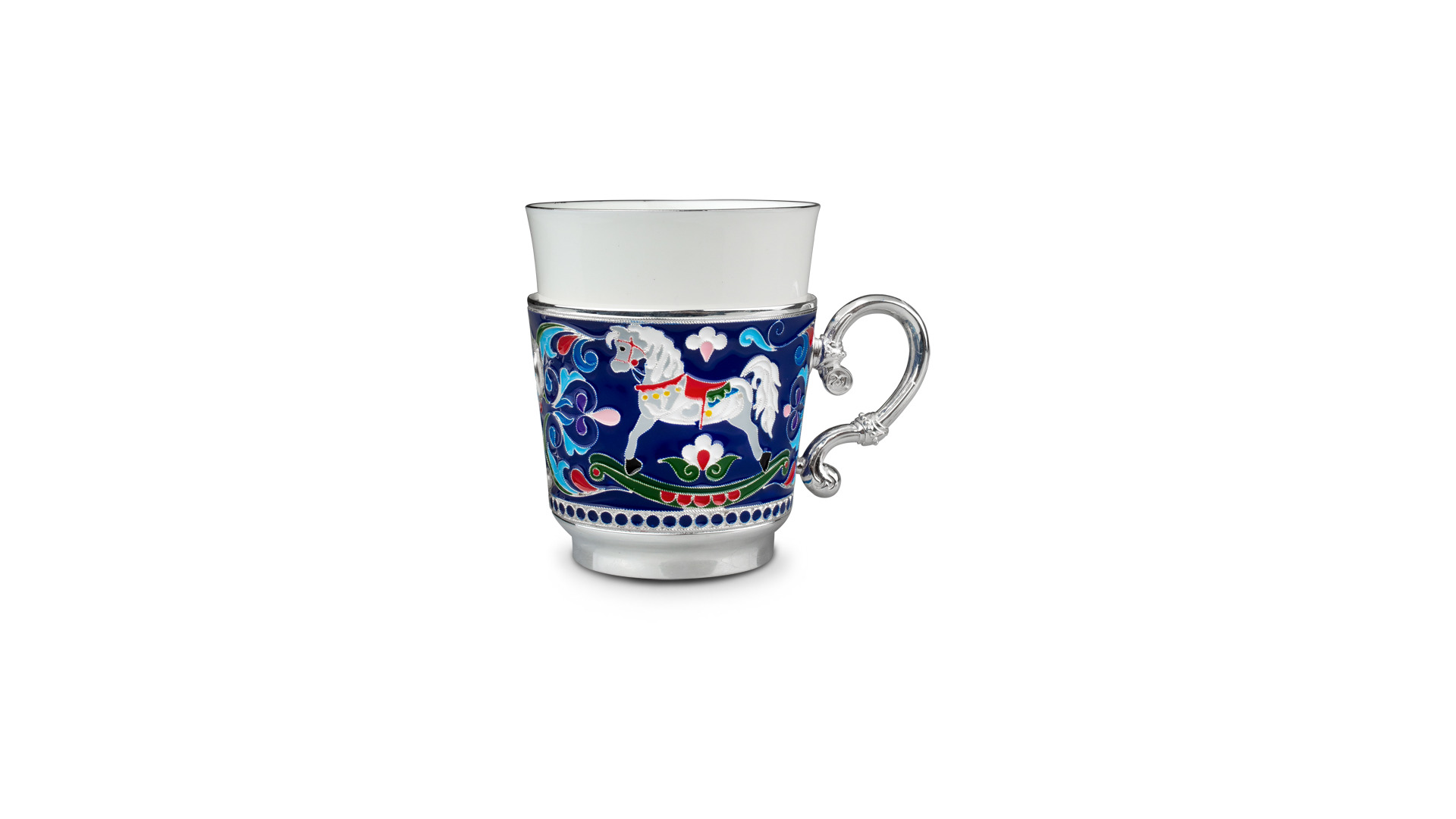 Чашка кофейная с блюдцем Русские самоцветы Лошадка 57,23 г, серебро 925