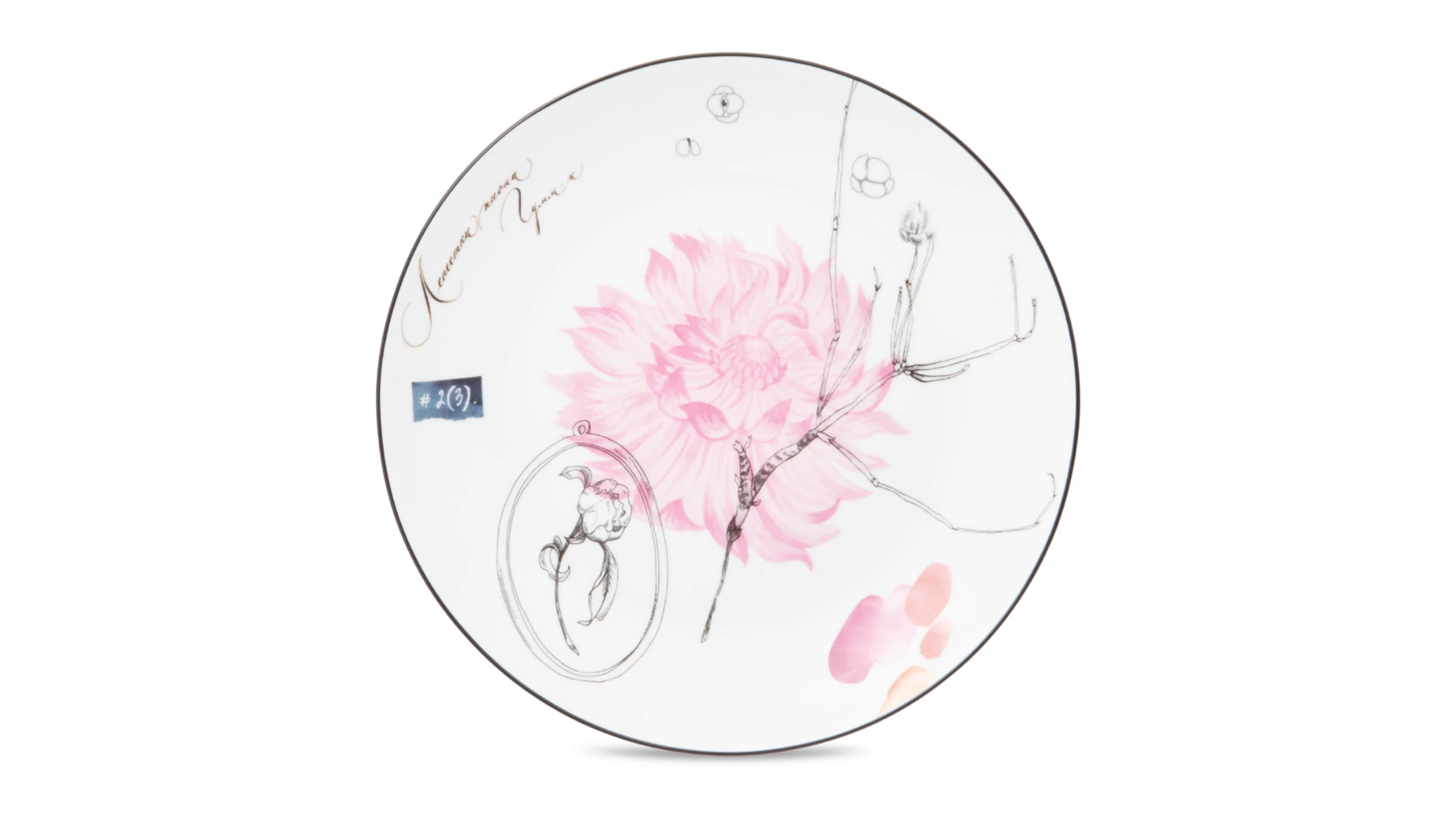 Тарелка десертная Shirokov Скетчбук Пион 20,5 см, фарфор костяной