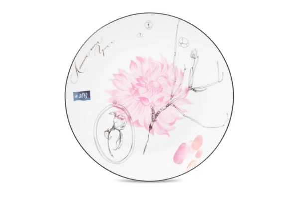 Тарелка десертная Shirokov Скетчбук Пион 20,5 см, фарфор костяной