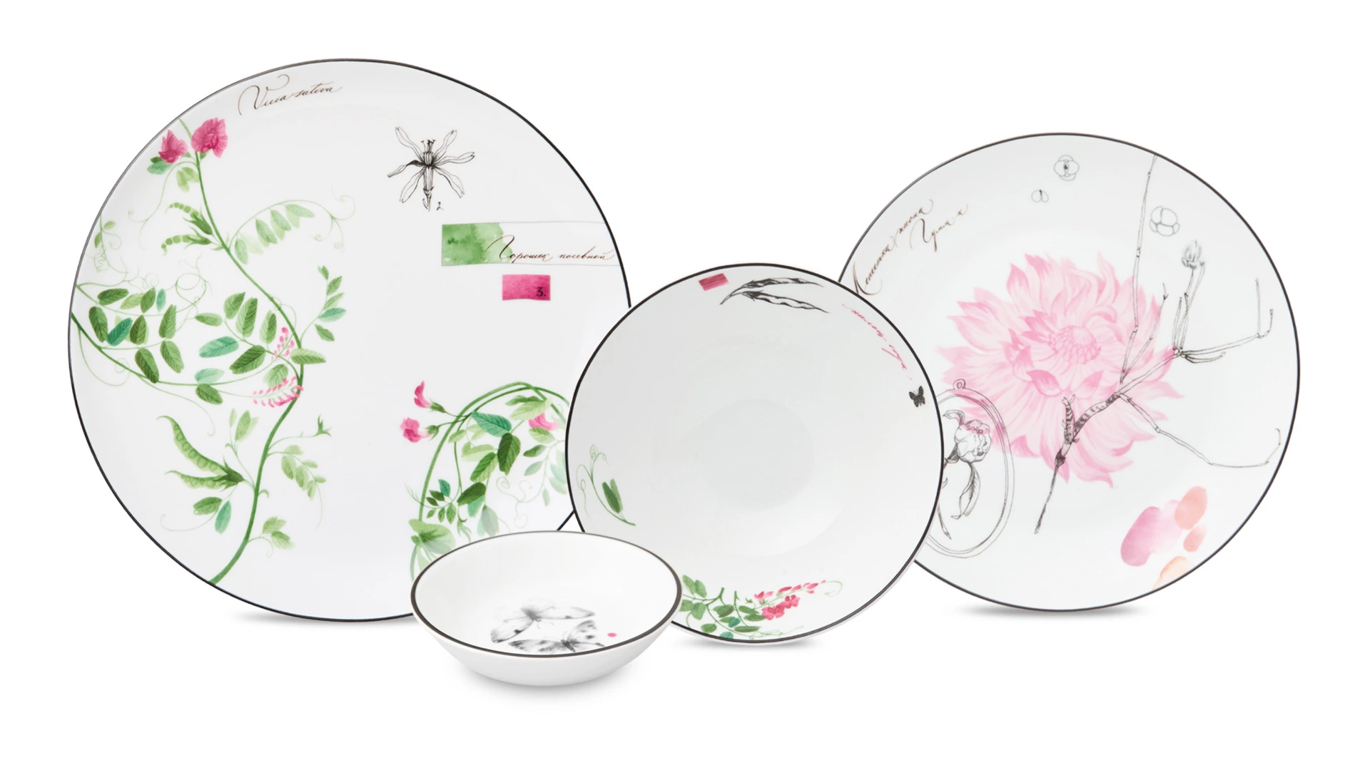 Сервиз столовый Shirokov Скетчбук Горошек на 4 персоны, 16 предметов, фарфор костяной,  п/к