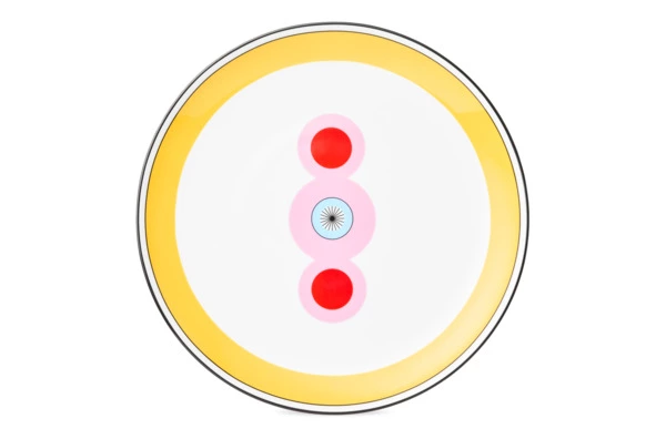 Тарелка обеденная Shirokov Мемфис 27 см, желтый кант, фарфор костяной