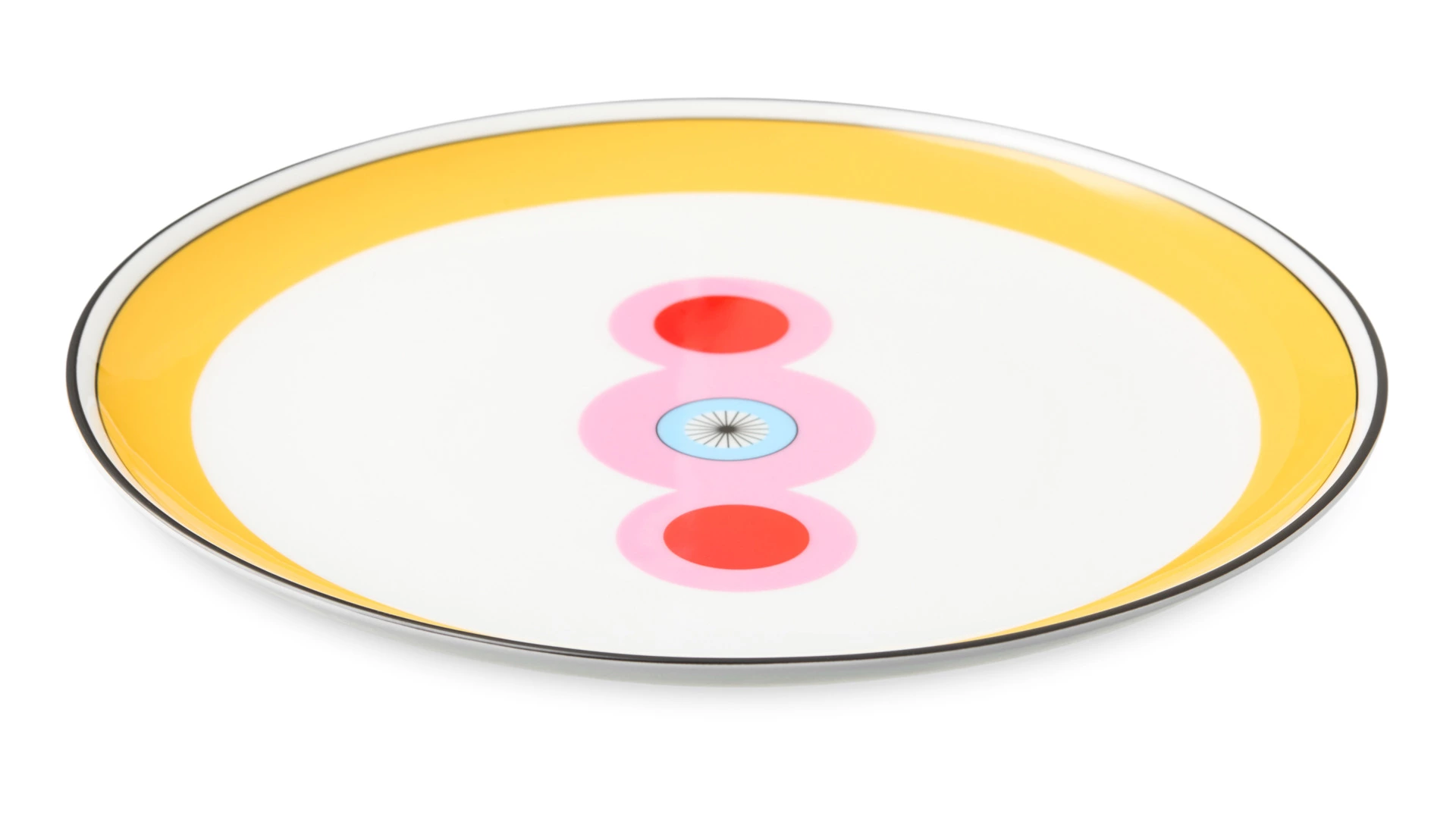 Тарелка обеденная Shirokov Мемфис 27 см, желтый кант, фарфор костяной