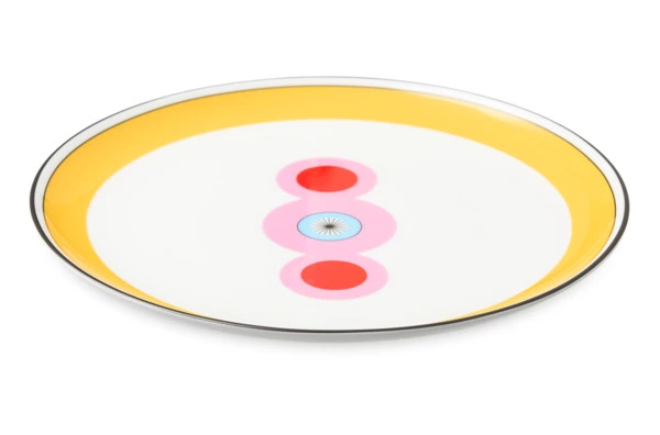 Тарелка обеденная Shirokov Мемфис 27 см, желтый кант, фарфор костяной