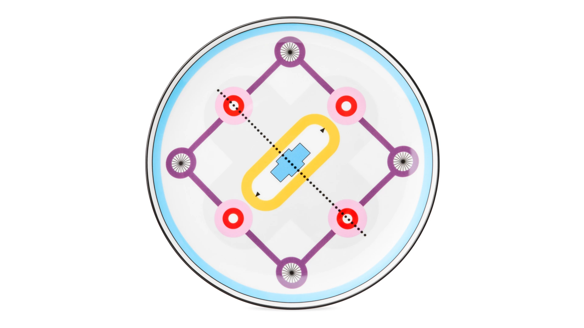 Тарелка обеденная Shirokov Мемфис 27 см, голубой кант, фарфор костяной