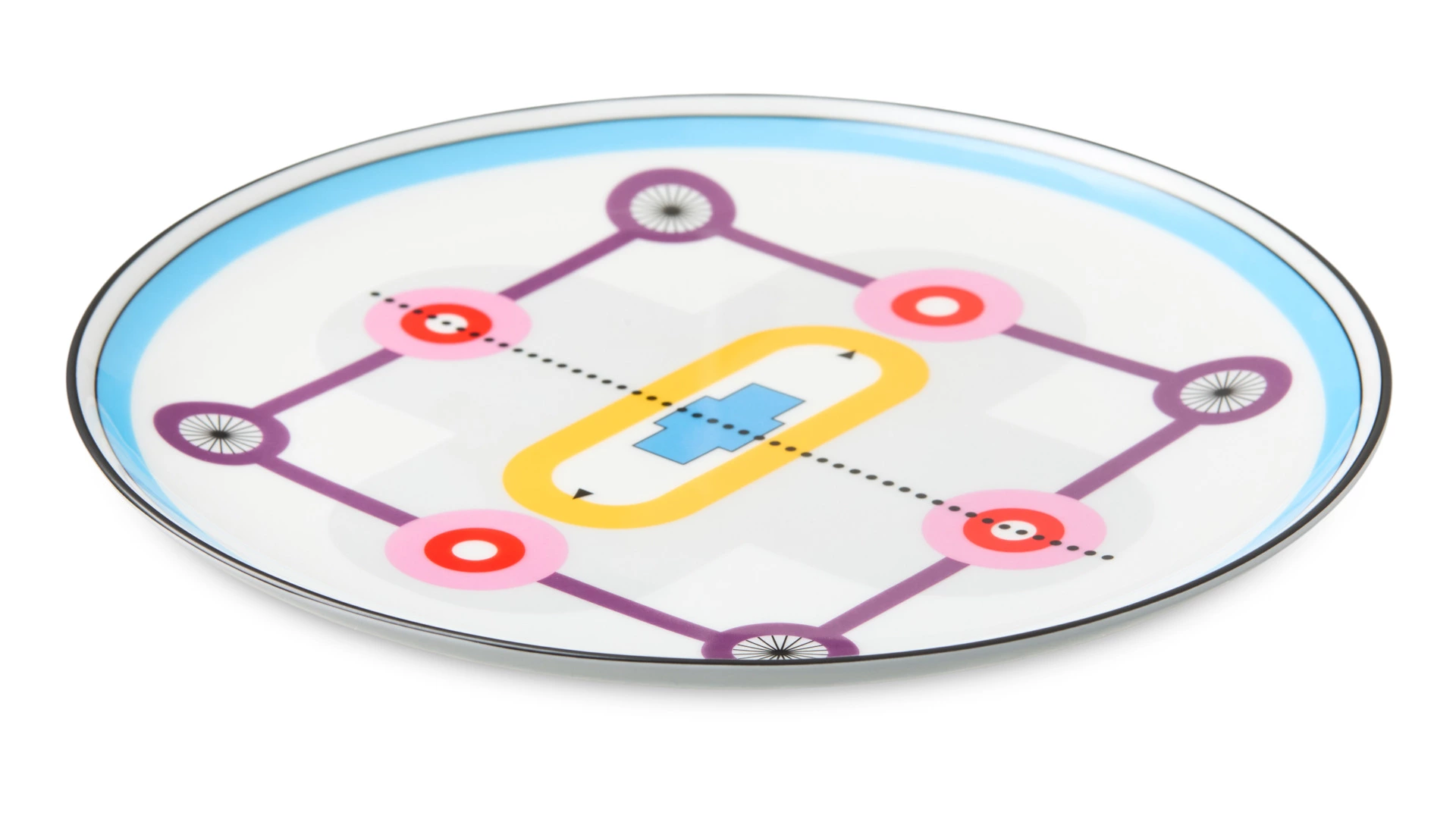 Тарелка обеденная Shirokov Мемфис 27 см, голубой кант, фарфор костяной