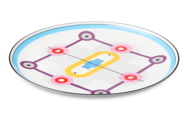 Тарелка обеденная Shirokov Мемфис 27 см, голубой кант, фарфор костяной